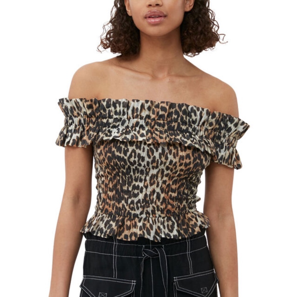 GANNI leopard smock off the shoulder top - worn once!
